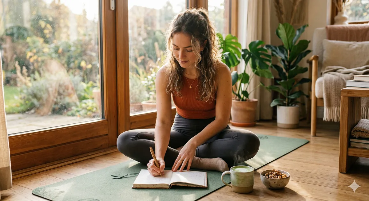 Mujer practicando journaling y mindfulness como hábito complementario a los suplementos naturales para el TDAH